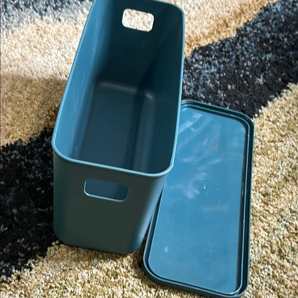 Navy Blue Long Stackable Organizer Bin w/Fitted Lid 14